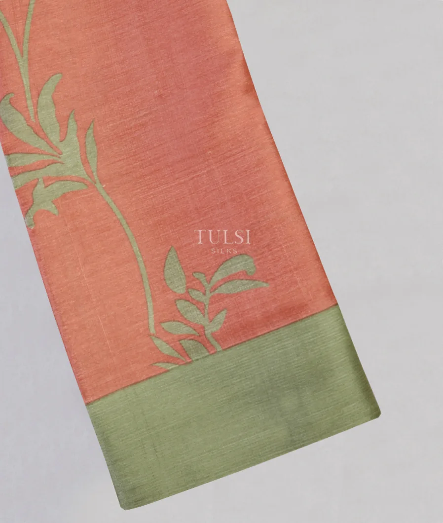 Dark Peach Tussar Printed Saree T582634-image