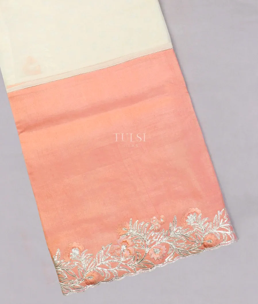 Pink And White Tussar Organza Embroidery Saree T512594-1-image