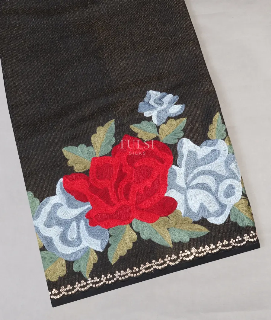 Black Tissue Tussar Embroidery Saree T553867-image