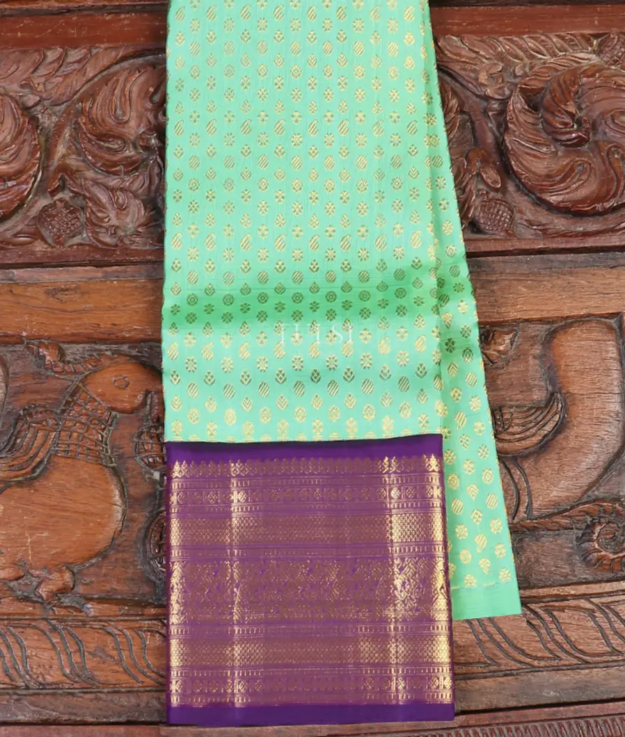 Light Bluish Green Kanjivaram Silk Kids Pavadai T563704-image