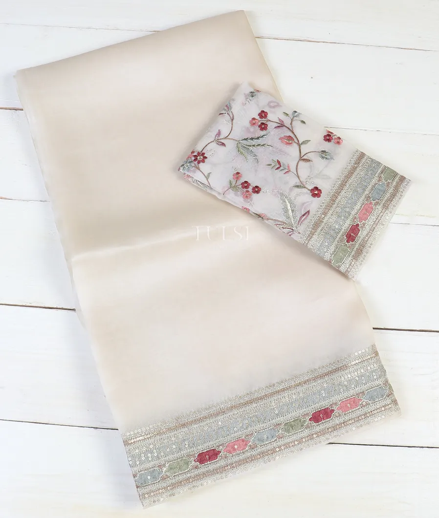 Off-White Kora Organza Embroidery Saree T572097-image