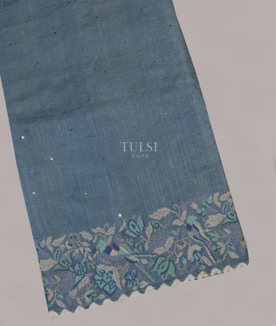 Bluish Grey Tussar Embroidery Saree T571198-image