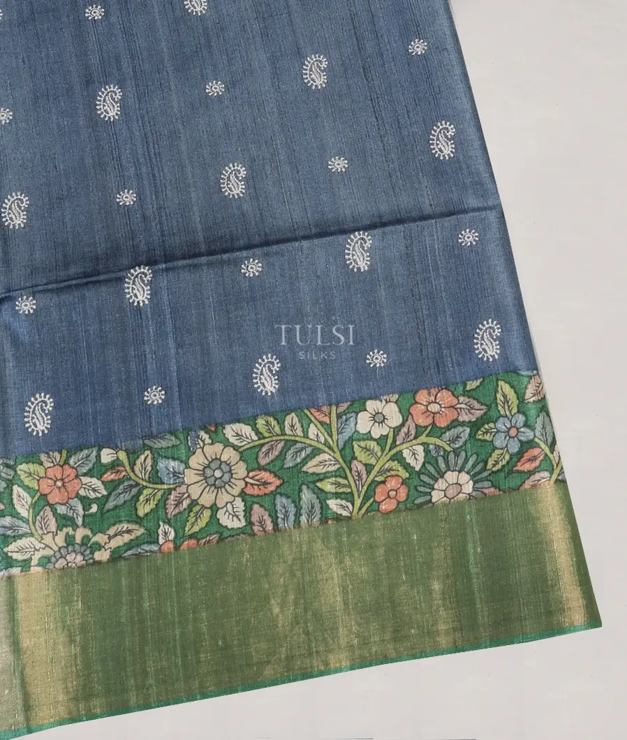 Blue Tussar Embroidery Saree T579296-image