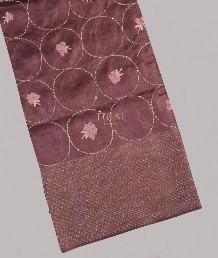 Burgundy Tussar Embroidery Saree T582463-image