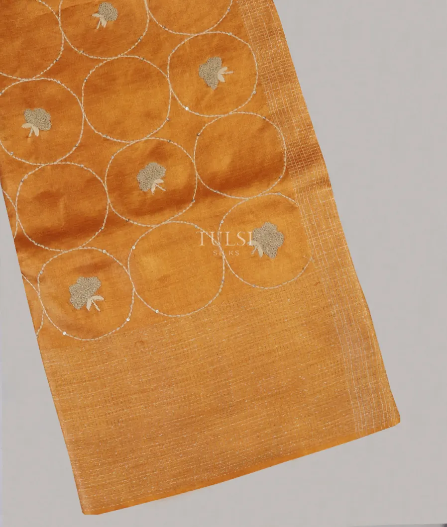 Mustard Yellow Tussar Embroidery Saree T582465-image