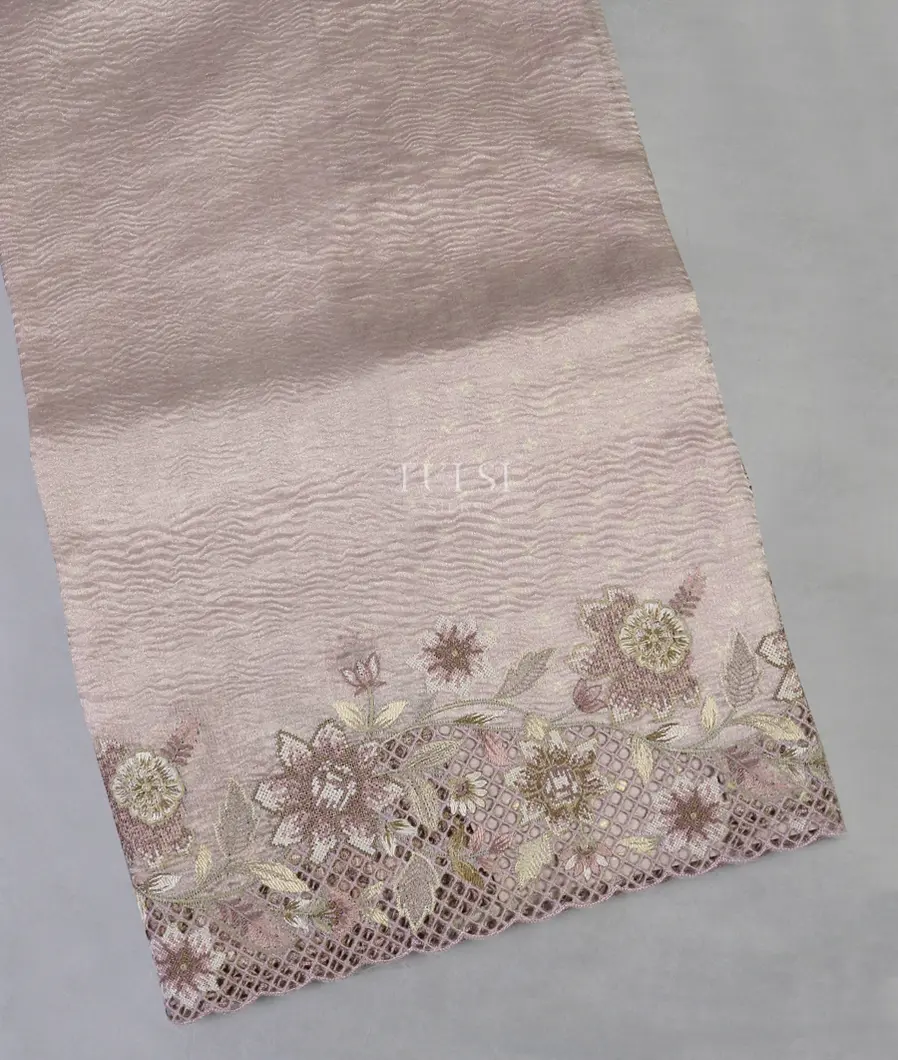 Light Lavender Crushed Tissue Embroidery Cutwork Saree T523740-image