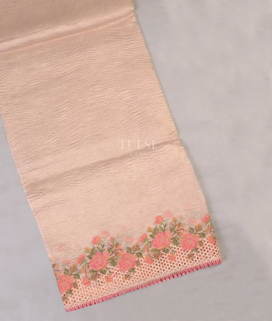 Pinkish Beige Crushed Tissue Embroidery Cutwork Saree T532691-image
