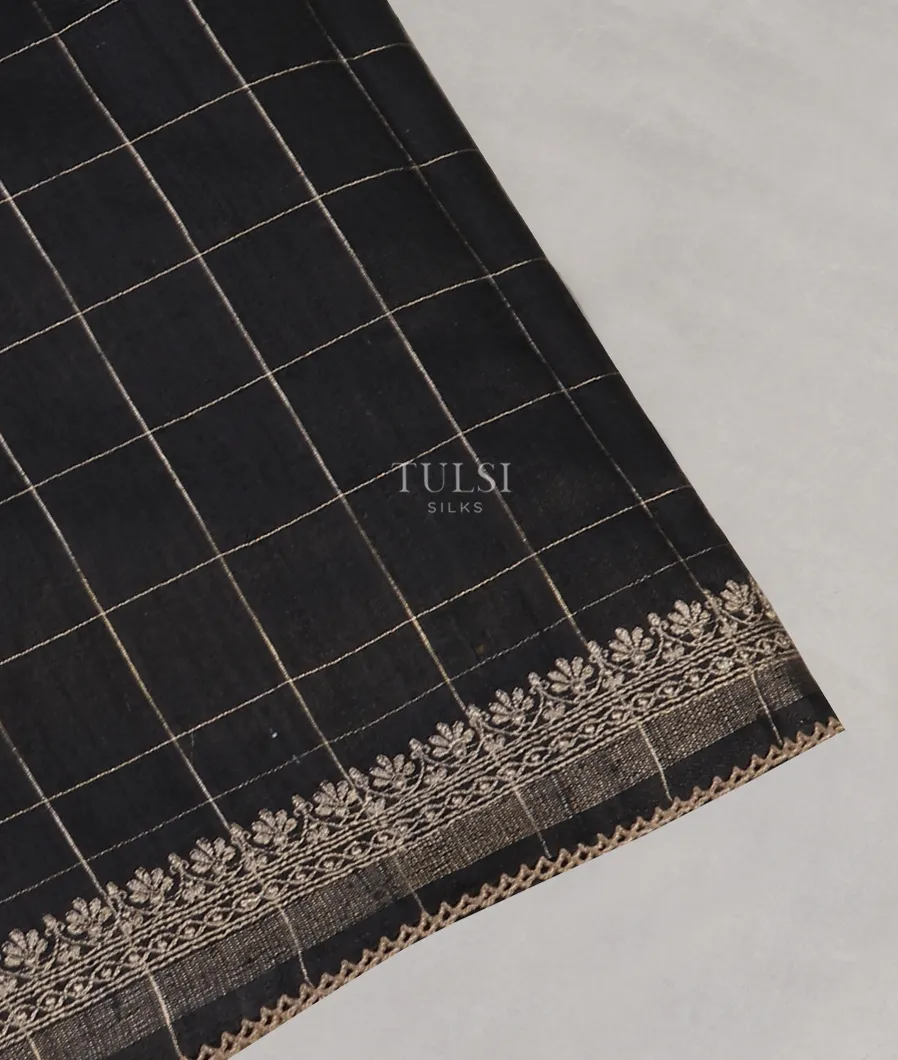 Black Tussar Embroidery Saree T575713-image