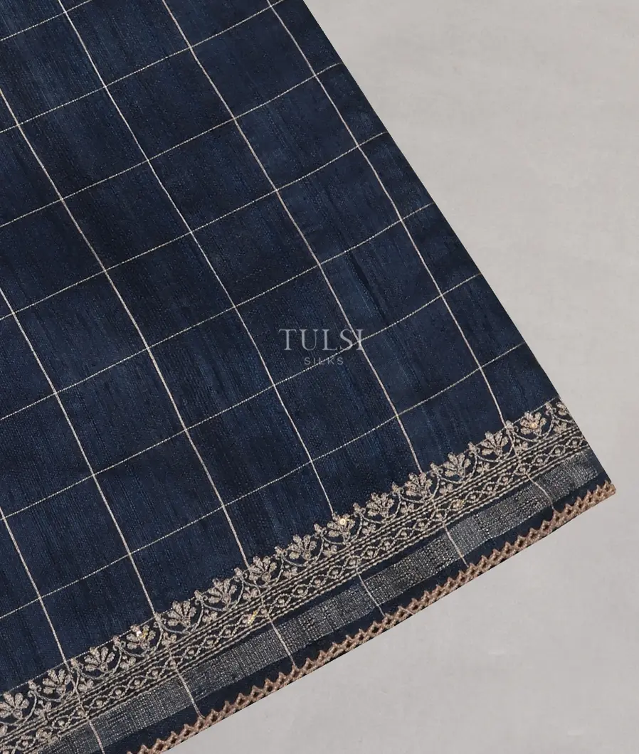 Blue Tussar Embroidery Saree T572429-image