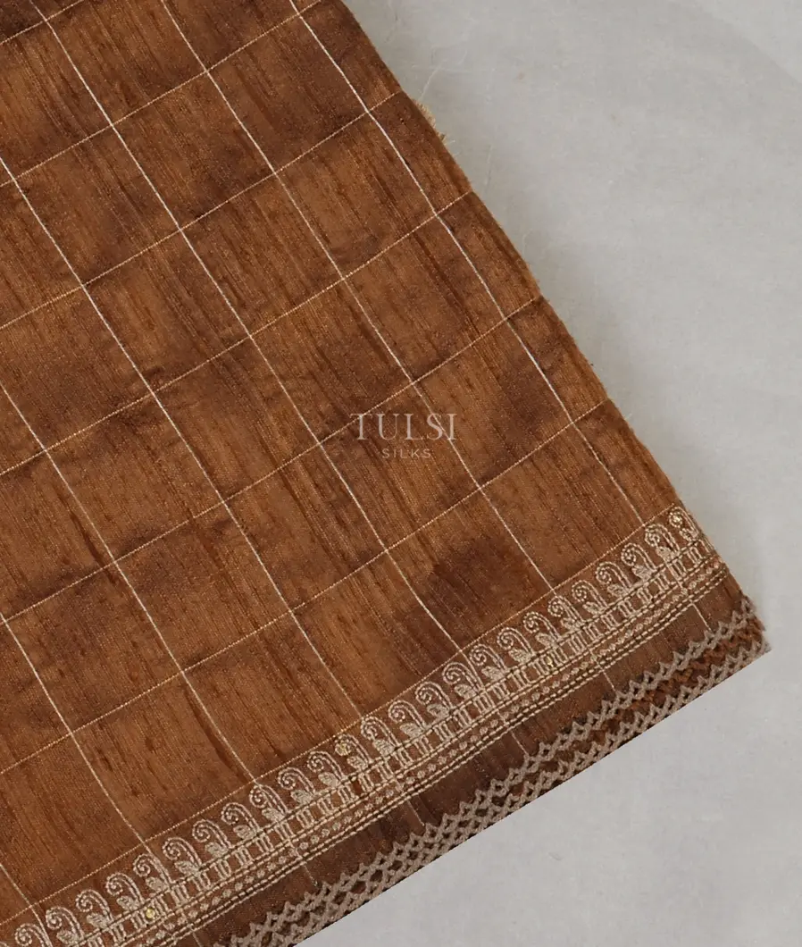 Brown Tussar Embroidery Saree T543605-image