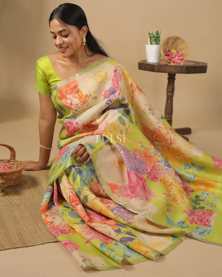 Green Tussar Printed Saree T505188-image