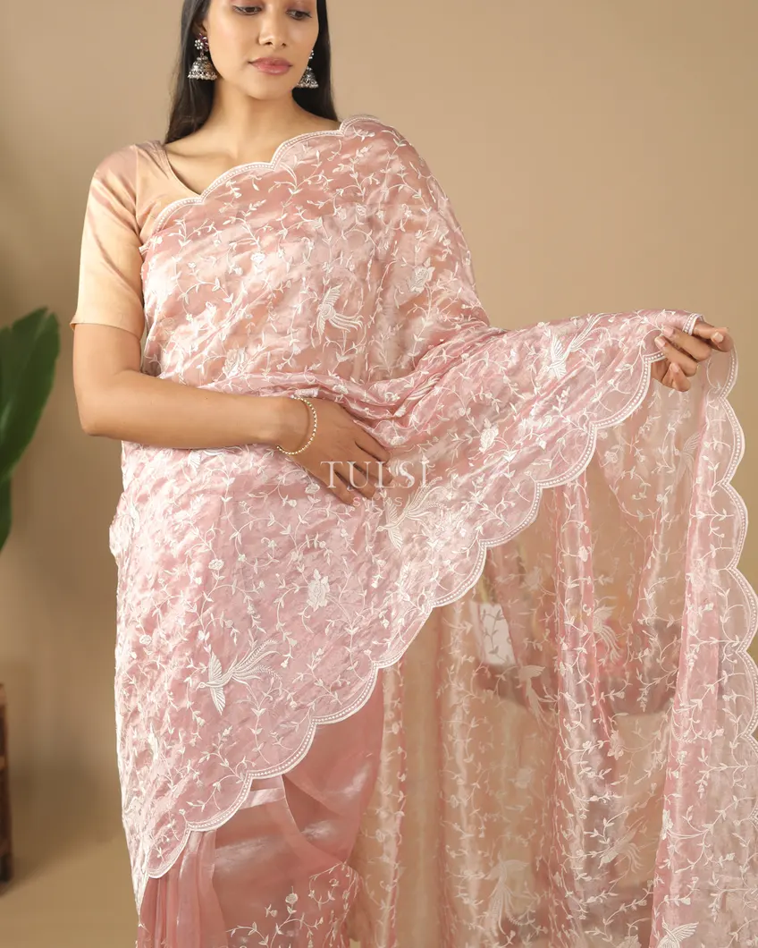 Pink Tissue Kora Organza Embroidery Saree T559733-image