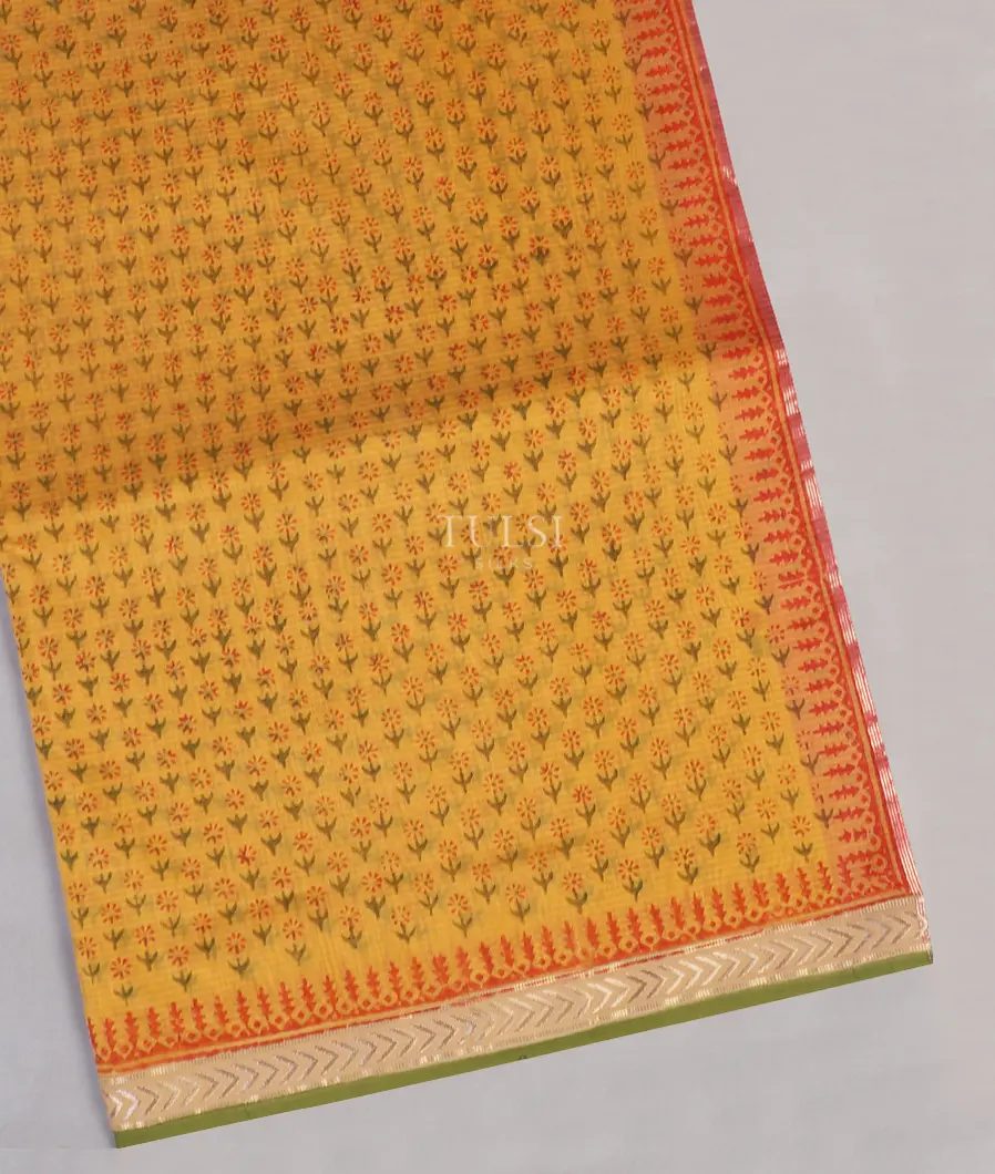 Yellow Maheshwari Printed Cotton Saree T561595-1-image