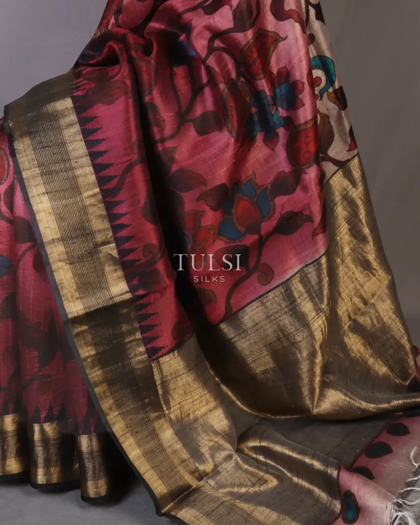 dark-pink-tussar-hand-printed-saree-t585020-t585020-b