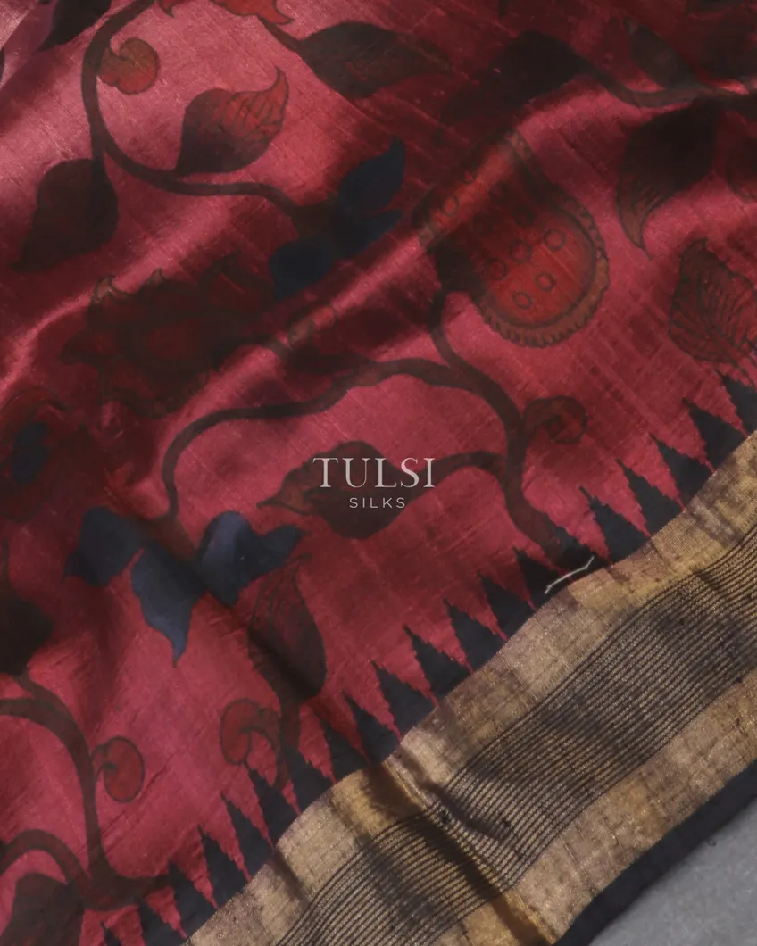 dark-pink-tussar-hand-printed-saree-t585020-t585020-e