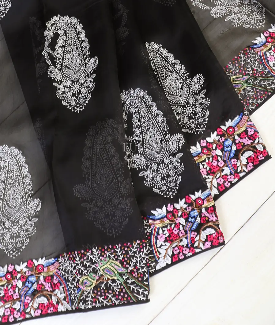 Black Kora Organza Embroidery Saree T551212-image