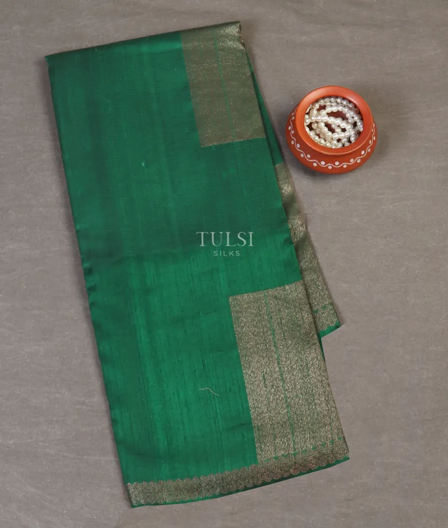 Bottle Green Banaras Tussar Saree T578826-image