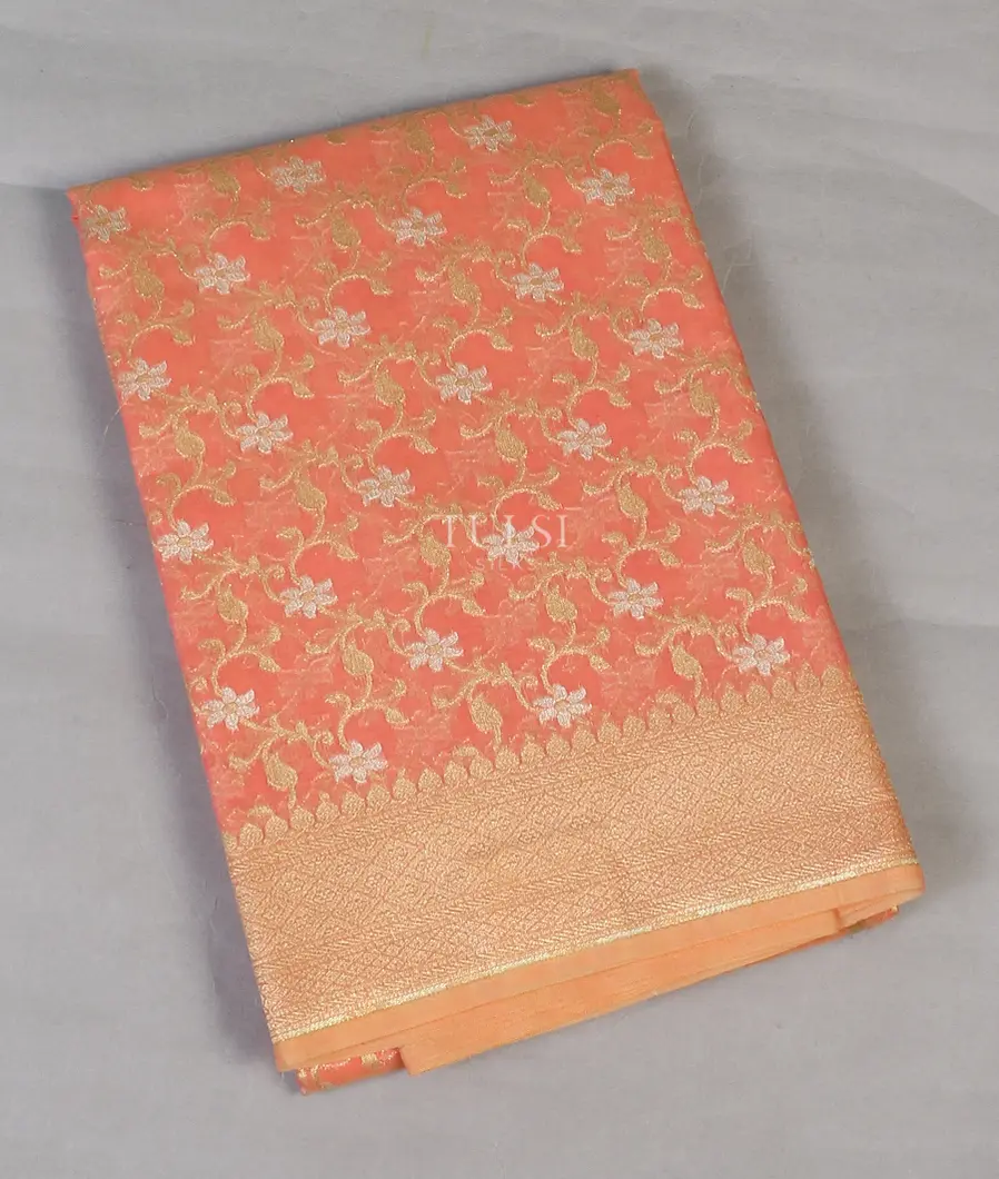 Peach Banaras Cotton Saree T511267-image