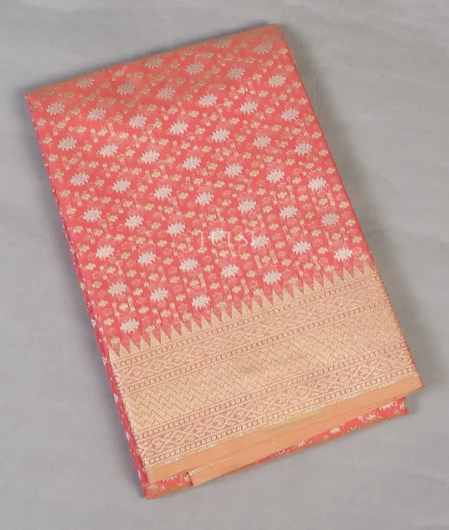 Coral Pink Banaras Cotton Saree T555003-image