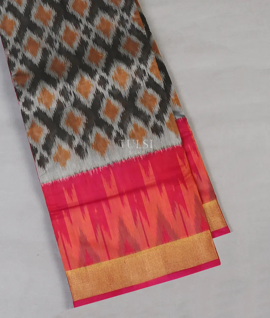 Black And Grey Pochampalli Silk Cotton Saree T555575-image
