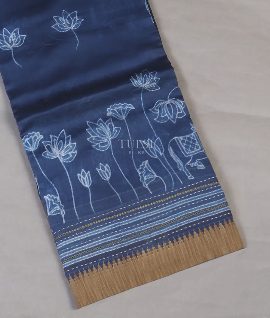 Blue Printed Cotton Saree T576064-image