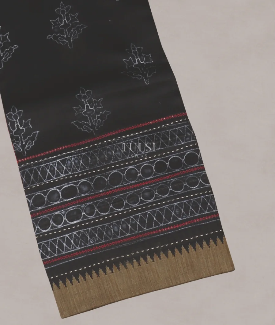 Black Printed Cotton Saree T576066-image