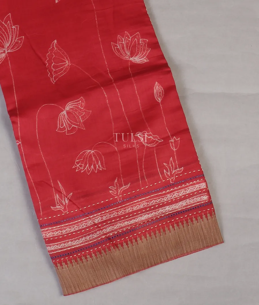 Red Printed Cotton Saree T576079-image