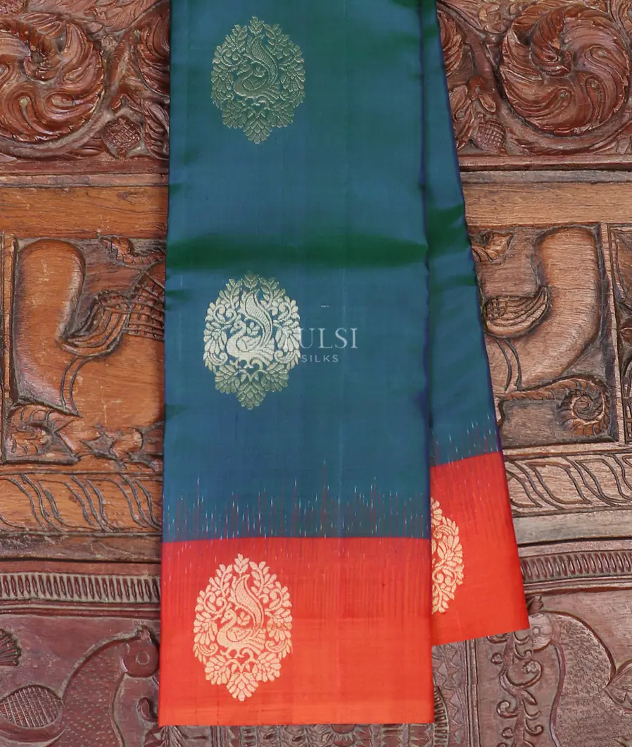 Peacock Blue Soft Silk Saree T581025-image
