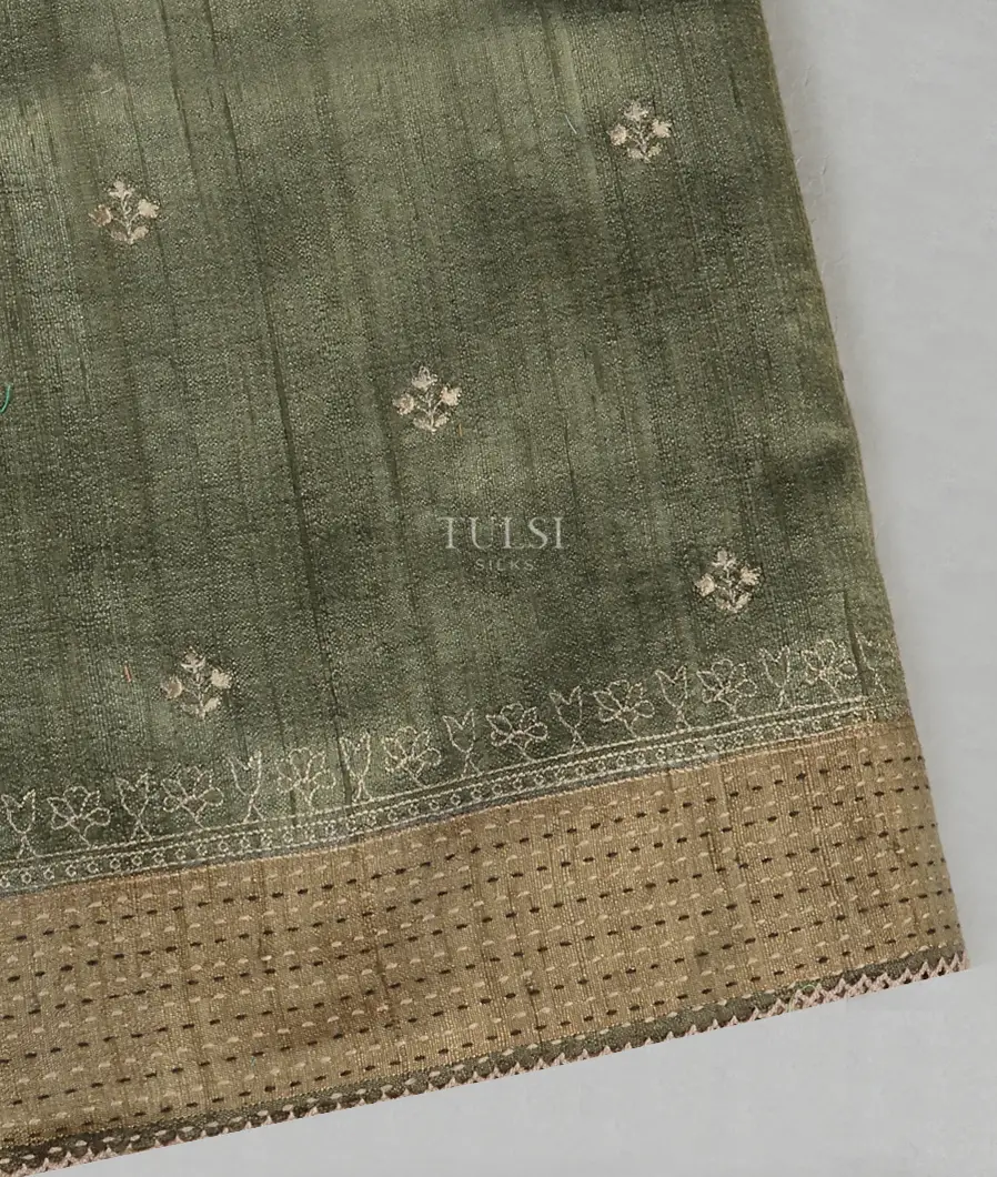 Greenish Grey Tussar Embroidery saree T575757-image