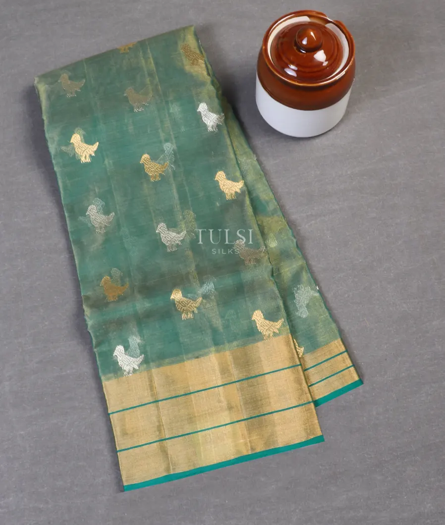 Greenish Blue Tissue Chanderi Silk Saree T584234-image