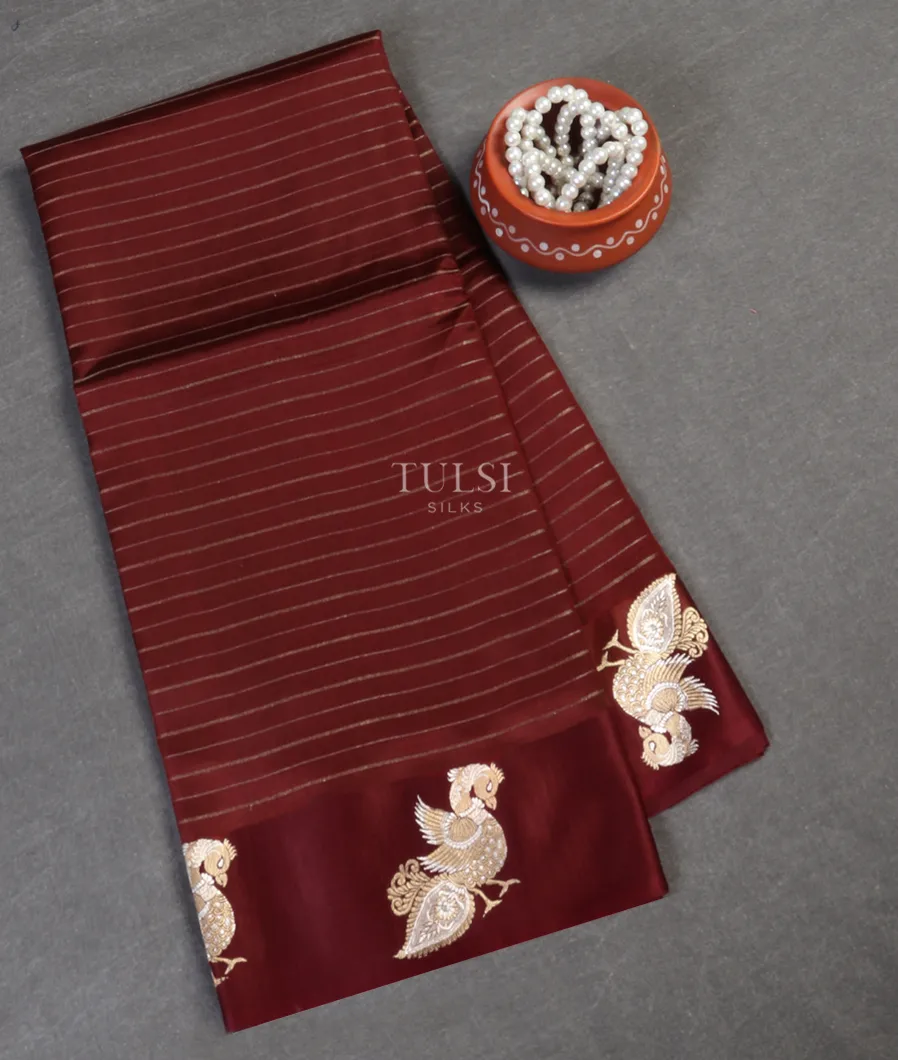 Deep Brown Banaras Silk Saree T585647-image