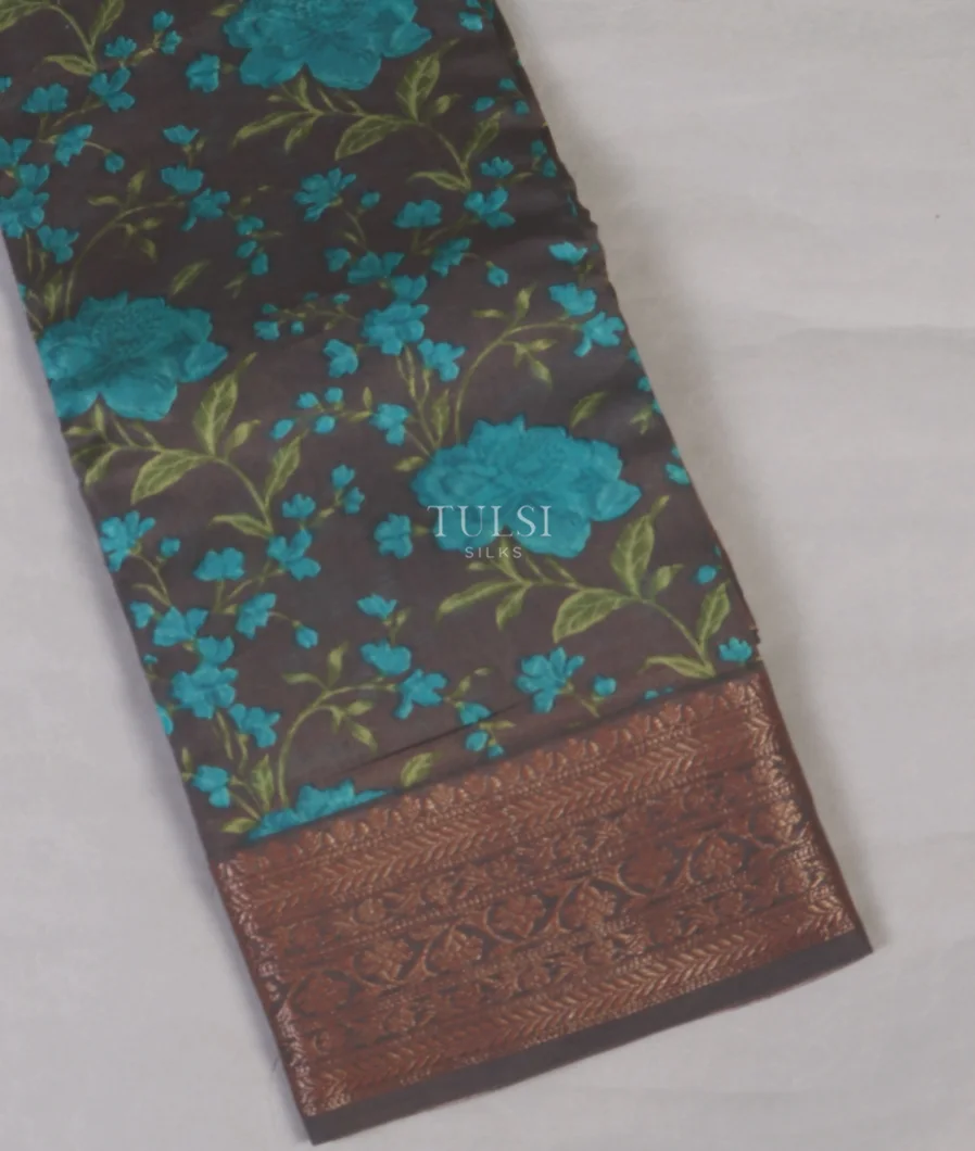 Dark Grey Soft Printed Cotton Saree T581549-image