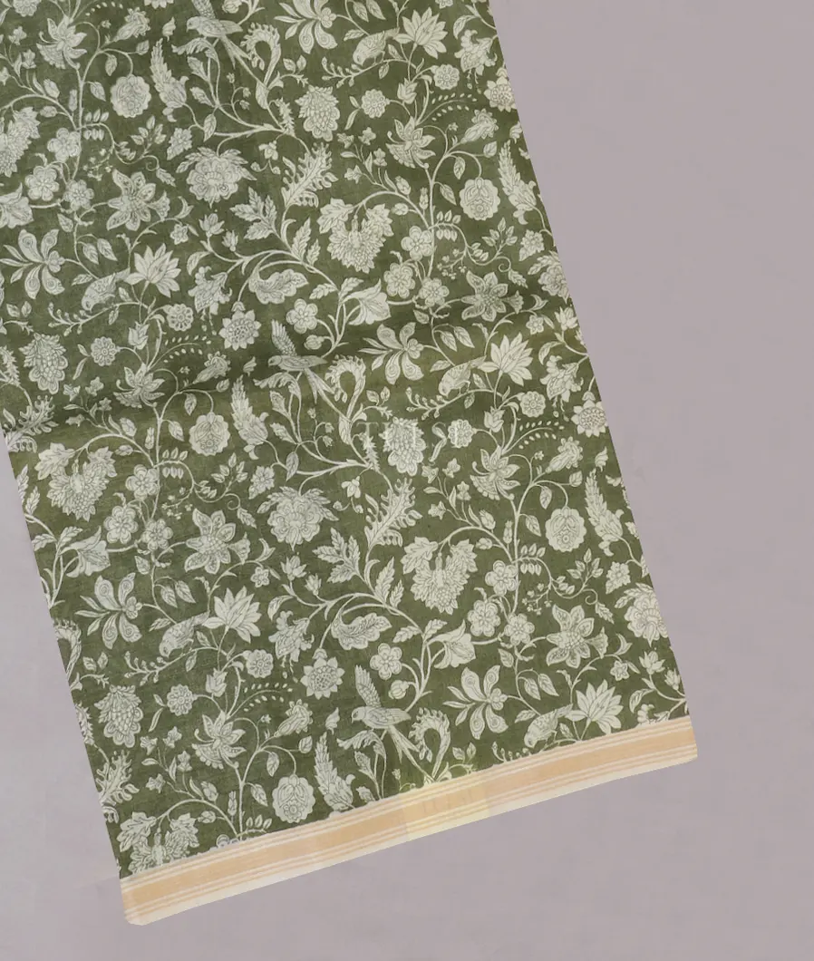 Greenish Grey Tussar Cotton Saree T423811-image