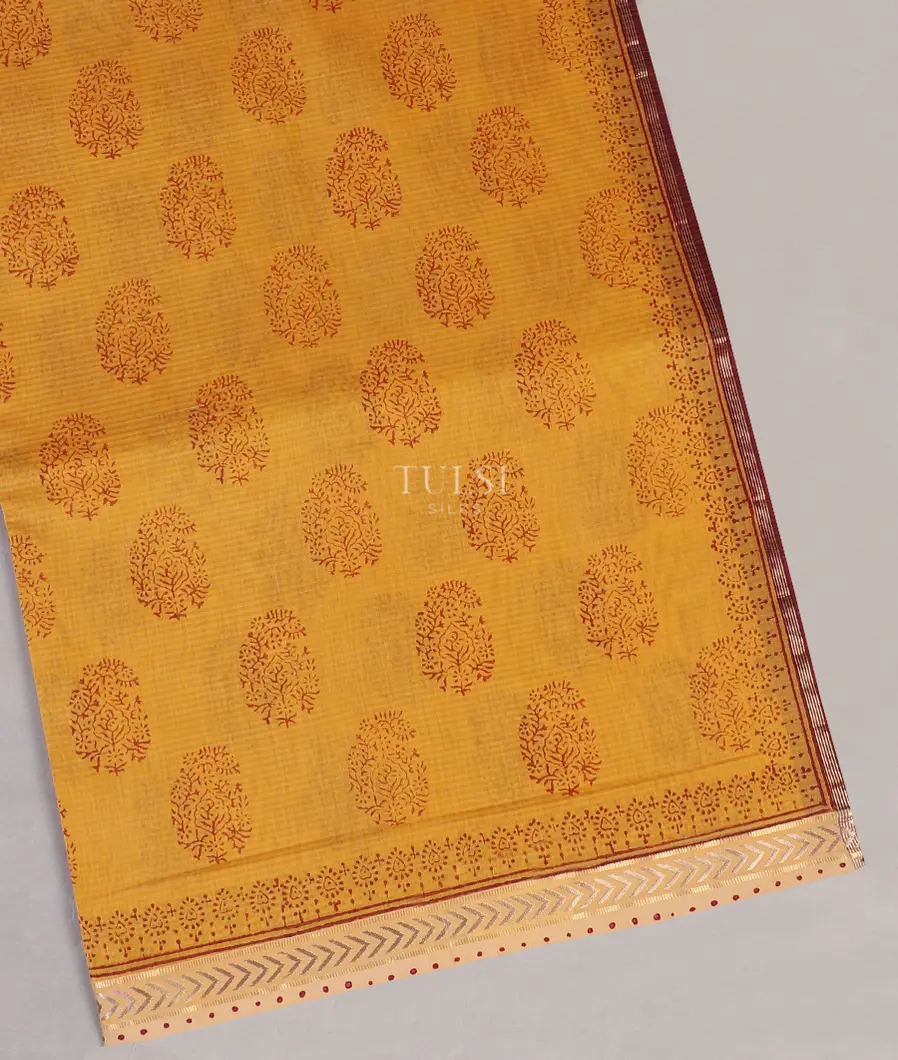 Yellow Maheshwari Printed Cotton Saree T561600-image