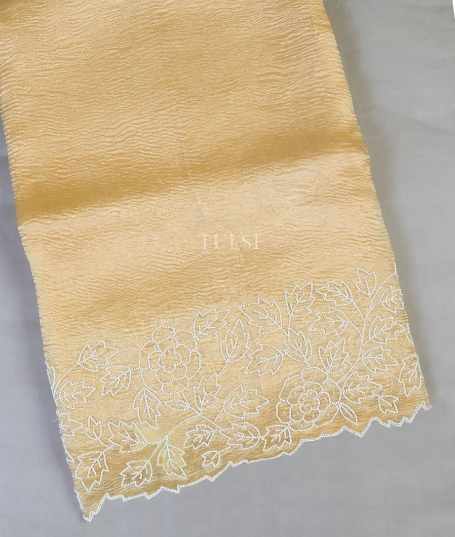 Beige Crushed Tissue Embroidery Saree T577787-image