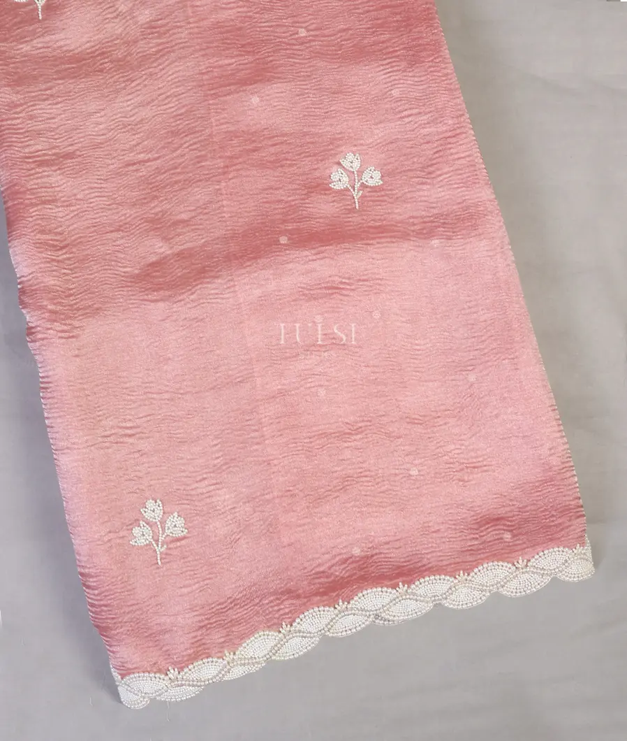 Pink Crushed Tissue Embroidery Saree T577781-image