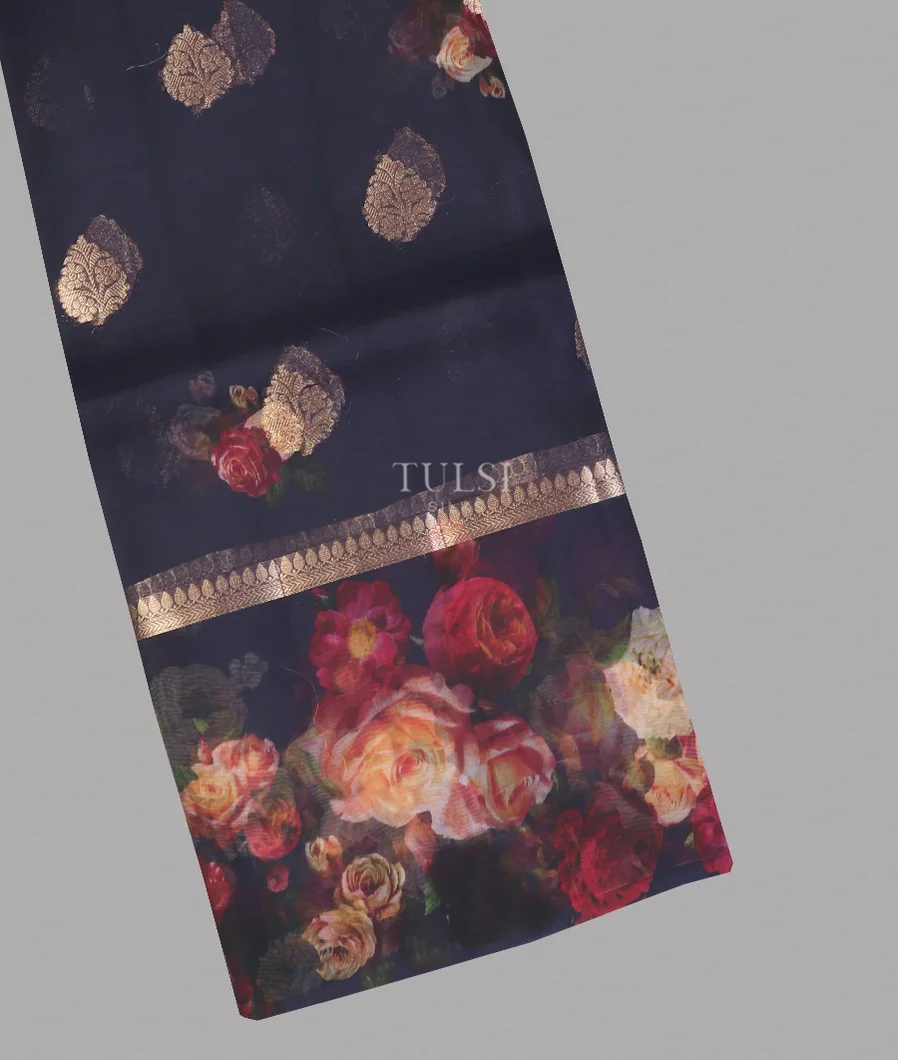 Midnight Blue Kora Organza Printed Saree T574223-image