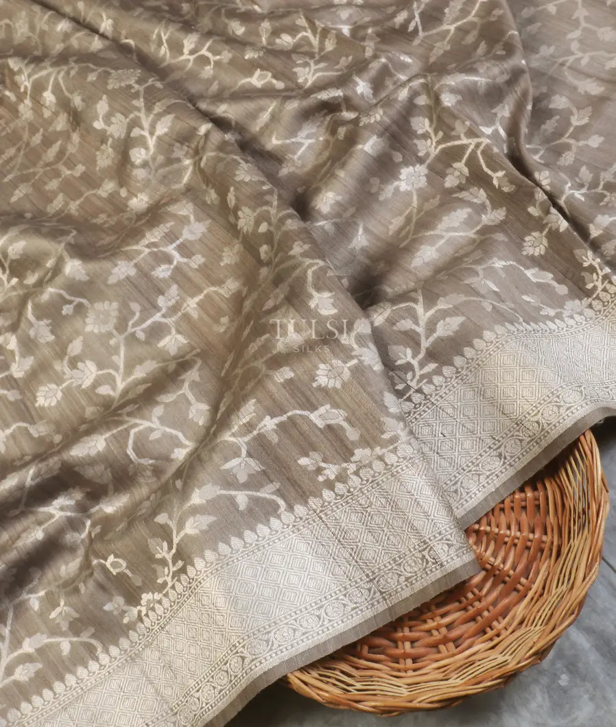 Grey Banaras Tussar Saree T554618-1-image
