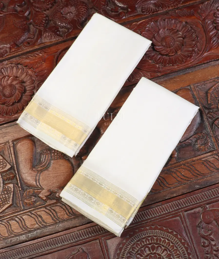 White Handwoven Kanjivaram Silk Dhoti and Vastharam T583418-image