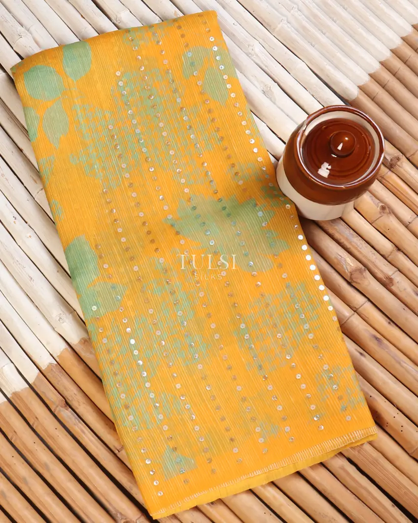 Yellow Tussar Organza Saree T586197-image