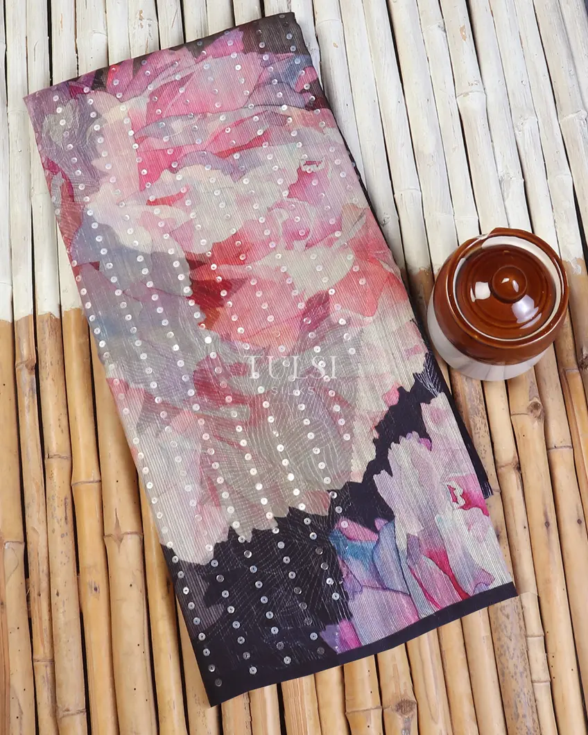 Midnight Blue Tussar Organza Saree T586188-image