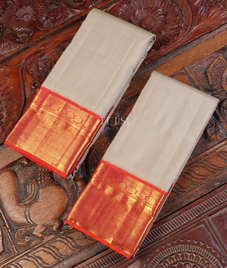Grey Handwoven Kanjivaram Silk Dhoti and Vastharam T582369-image