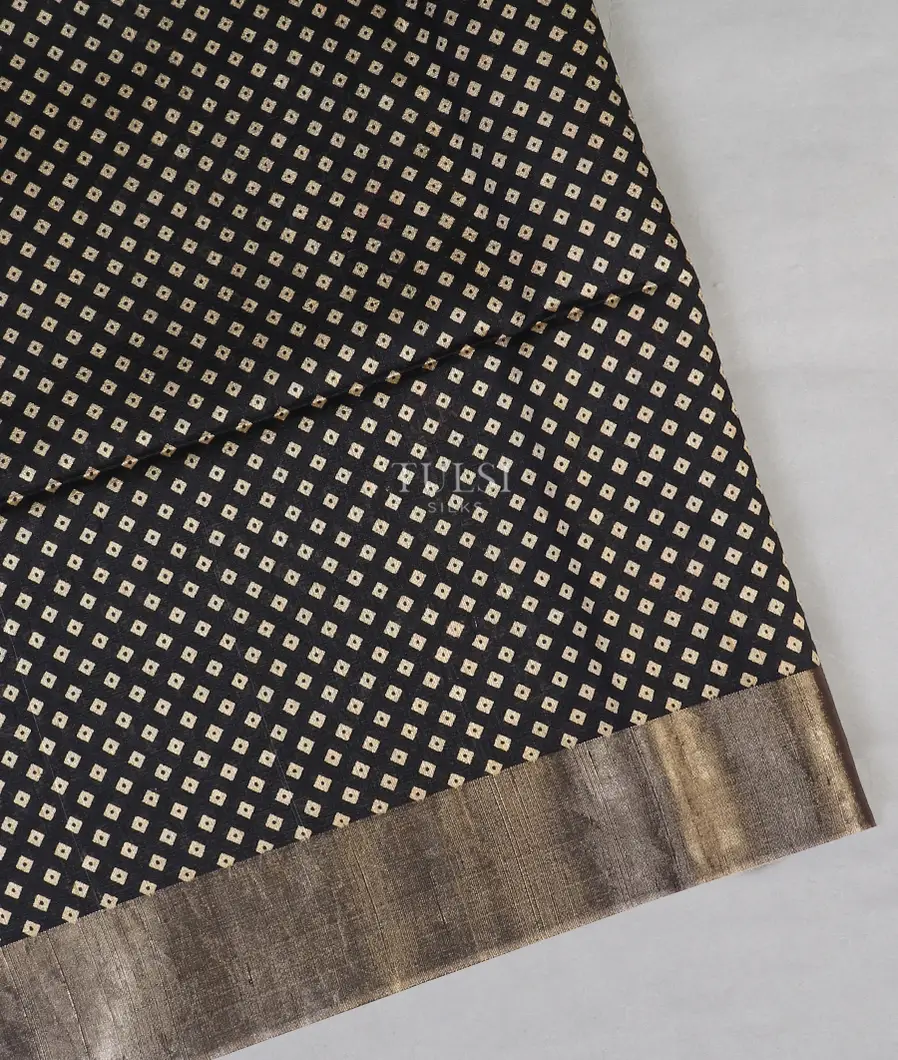 Black Printed Raw Silk Saree T576103-image