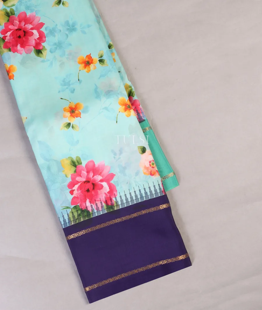 Blue Printed Soft Silk Saree T586182-image