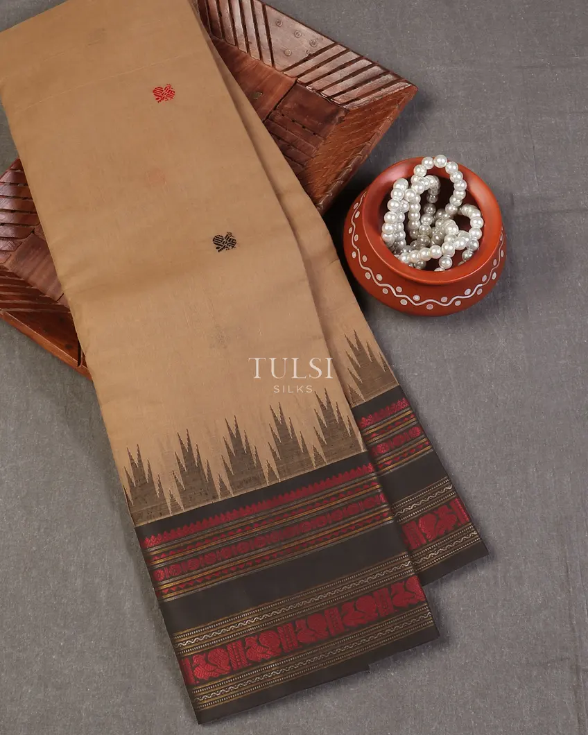 Dark Beige Kanchi Cotton With Silk Border T582271-image