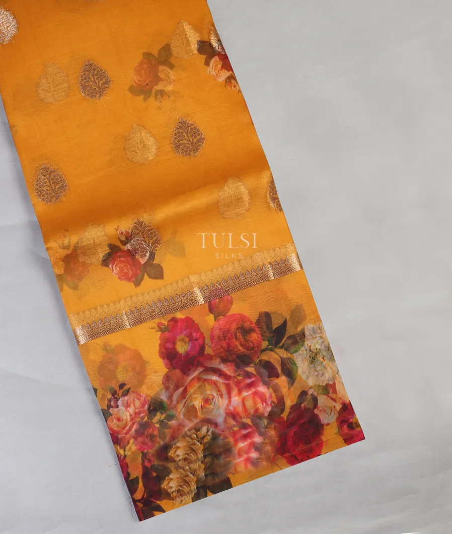 Yellow Kora Organza Printed Saree T574225-image