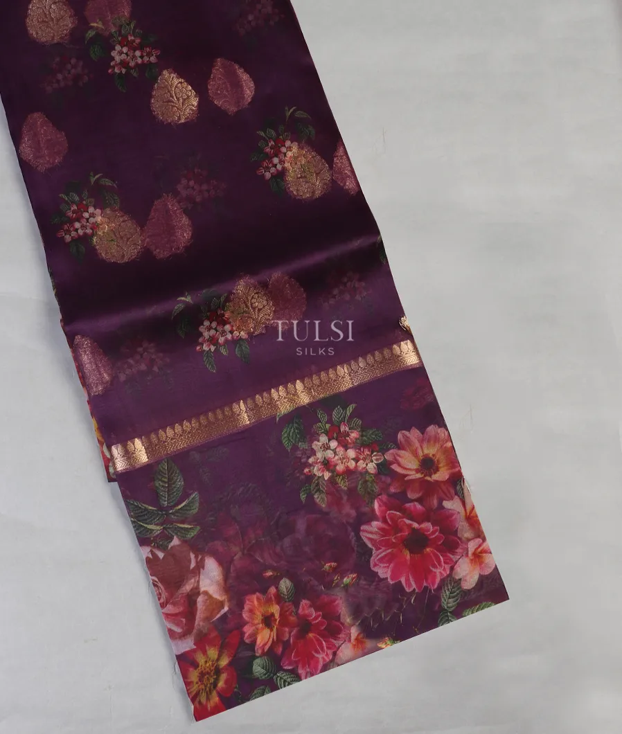 Purple Kora Organza Printed Saree T574202-image