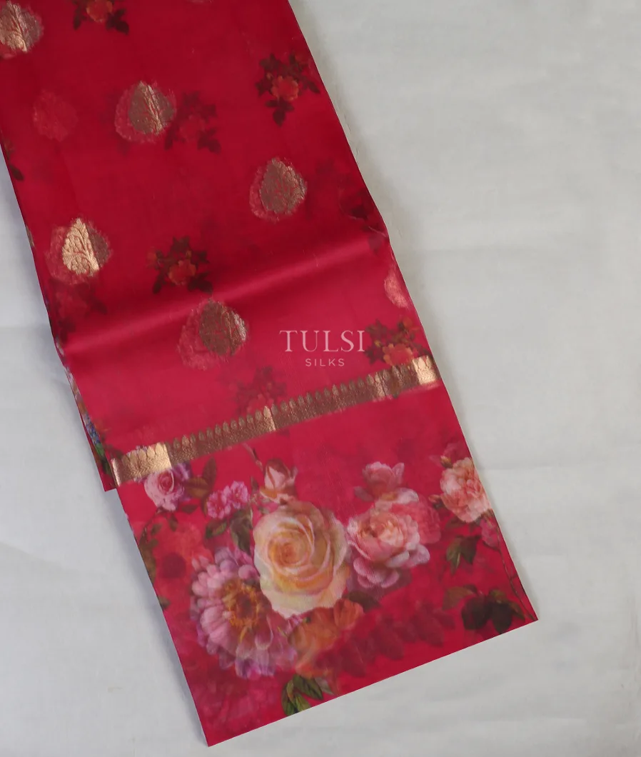 Reddish Pink Kora Organza Printed Saree T574199-image