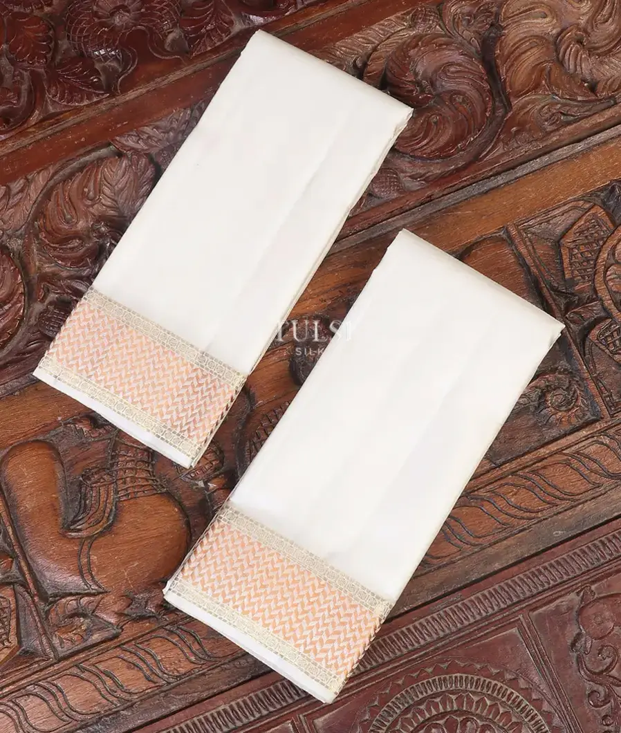 Off - White Handwoven Kanjivaram Silk Dhoti and Vastharam T567189-image