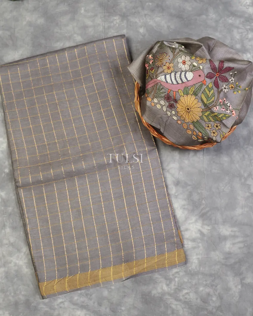 Grey Woven Tussar Saree T578789-image